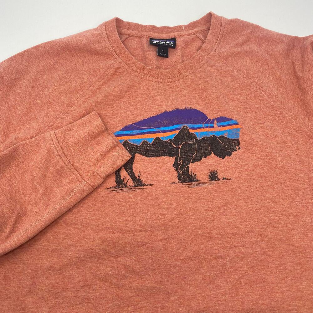 Patagonia Small‎ Red Buffalo Graphic Print Long Sleeve Pullover Crewneck Sweater